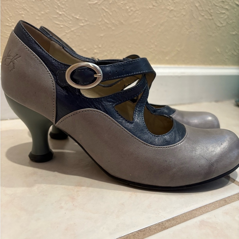 John Fluevog Gray + Navy Women's Heels